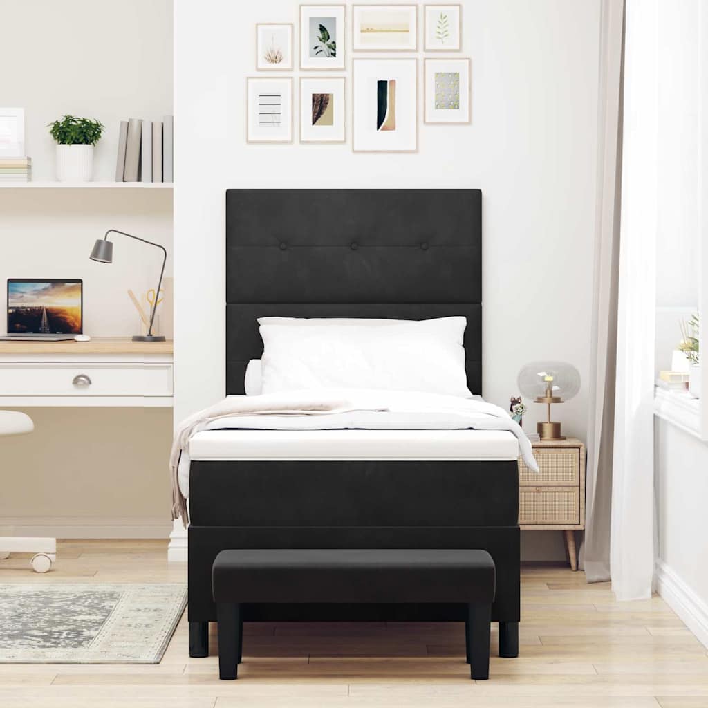 Postel S Boxspringem S Čelo Černá 200 X 100 Cm Samet