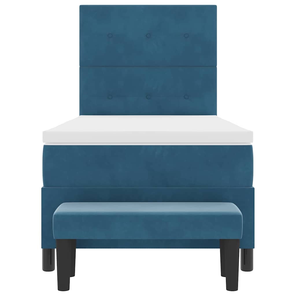 Postel S Boxspringem S Čelo Tmavě Moddrá 200 X 100 Cm Samet