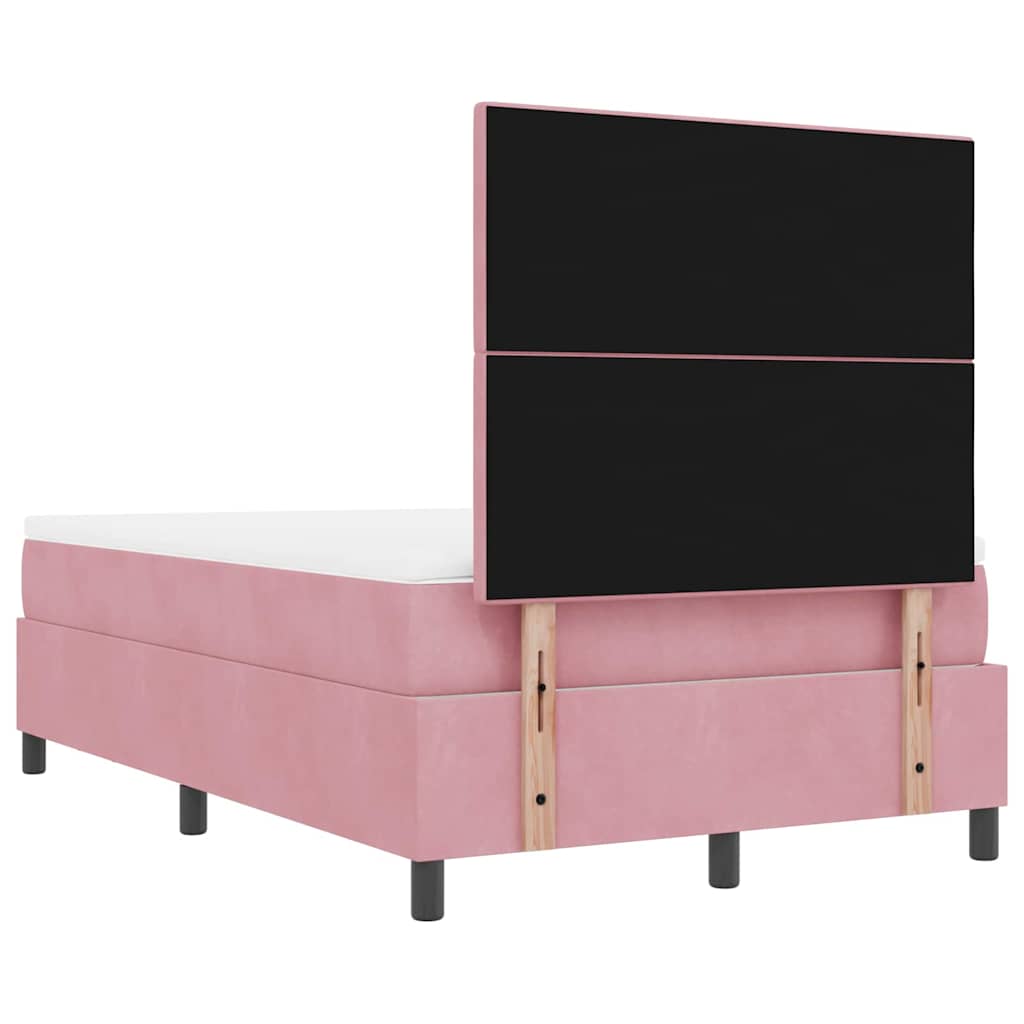 Postel S Boxspringem S Čelo Růžová 190 X 120 Cm Samet