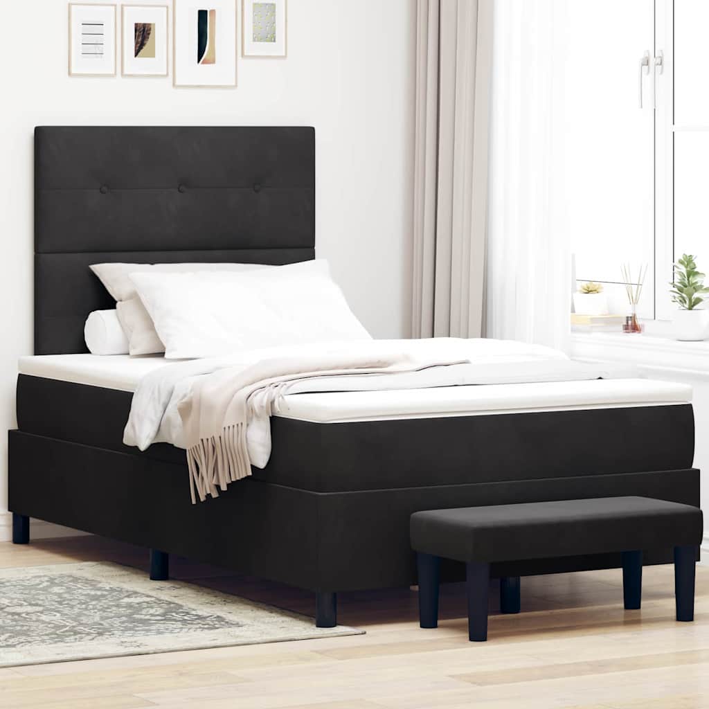Postel S Boxspringem S Čelo Černá 200 X 120 Cm Samet