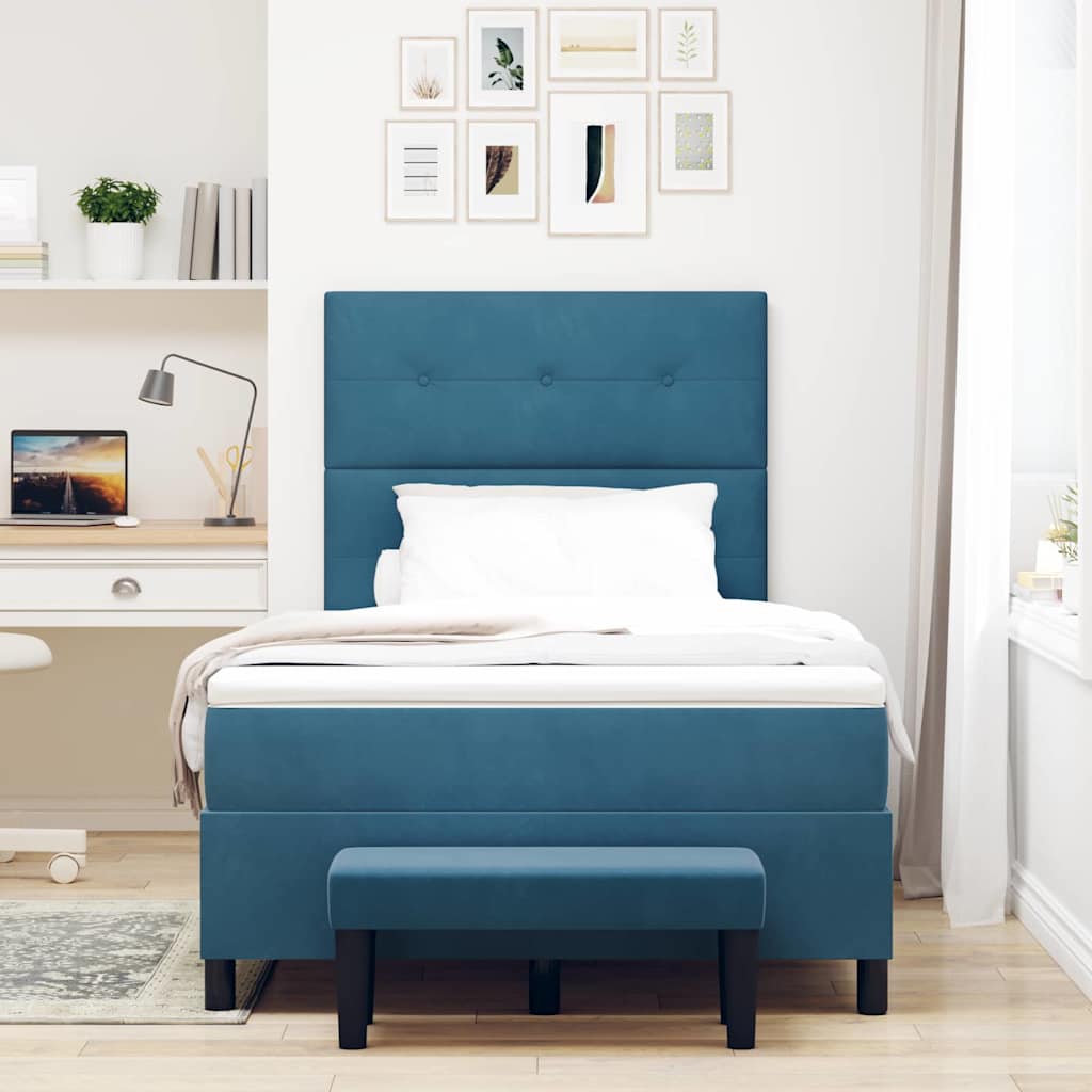 Postel S Boxspringem S Čelo Tmavě Moddrá 200 X 120 Cm Samet