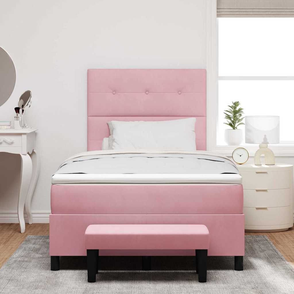 Postel S Boxspringem S Čelo Růžová 200 X 120 Cm Samet