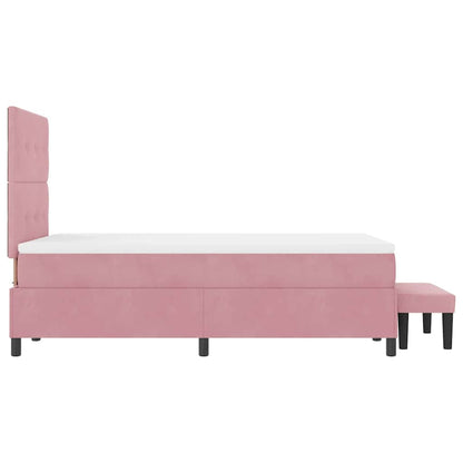 Postel S Boxspringem S Čelo Růžová 200 X 120 Cm Samet