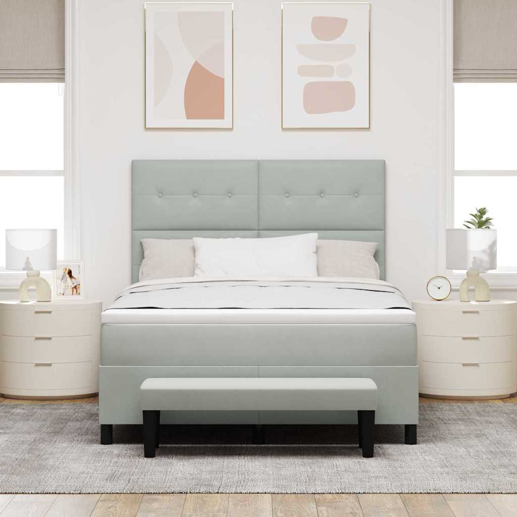 Postel S Boxspringem S Čelo Světle Šedá 200 X 140 Cm Samet