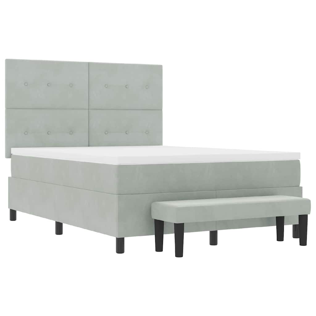 Postel S Boxspringem S Čelo Světle Šedá 200 X 140 Cm Samet