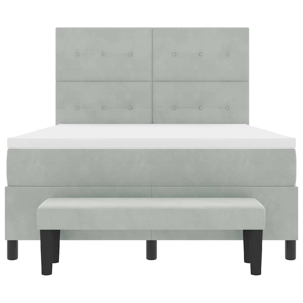 Postel S Boxspringem S Čelo Světle Šedá 200 X 140 Cm Samet