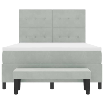 Postel S Boxspringem S Čelo Světle Šedá 200 X 140 Cm Samet
