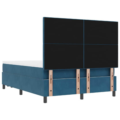 Postel S Boxspringem S Čelo Tmavě Moddrá 200 X 140 Cm Samet