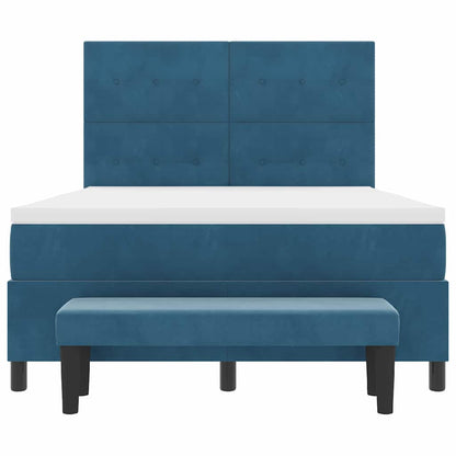 Postel S Boxspringem S Čelo Tmavě Moddrá 200 X 140 Cm Samet