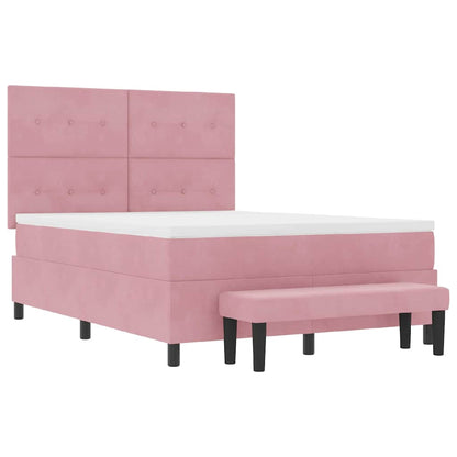 Postel S Boxspringem S Polštářem Růžová 200 X 140 Cm Samet