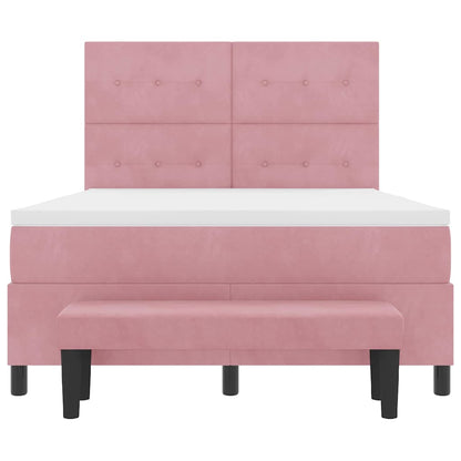 Postel S Boxspringem S Polštářem Růžová 200 X 140 Cm Samet