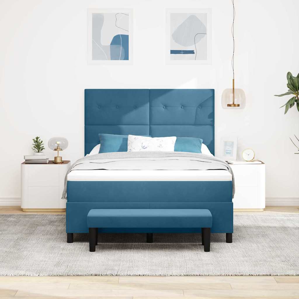 Postel S Boxspringem S Čelo Tmavě Moddrá 200 X 160 Cm Samet