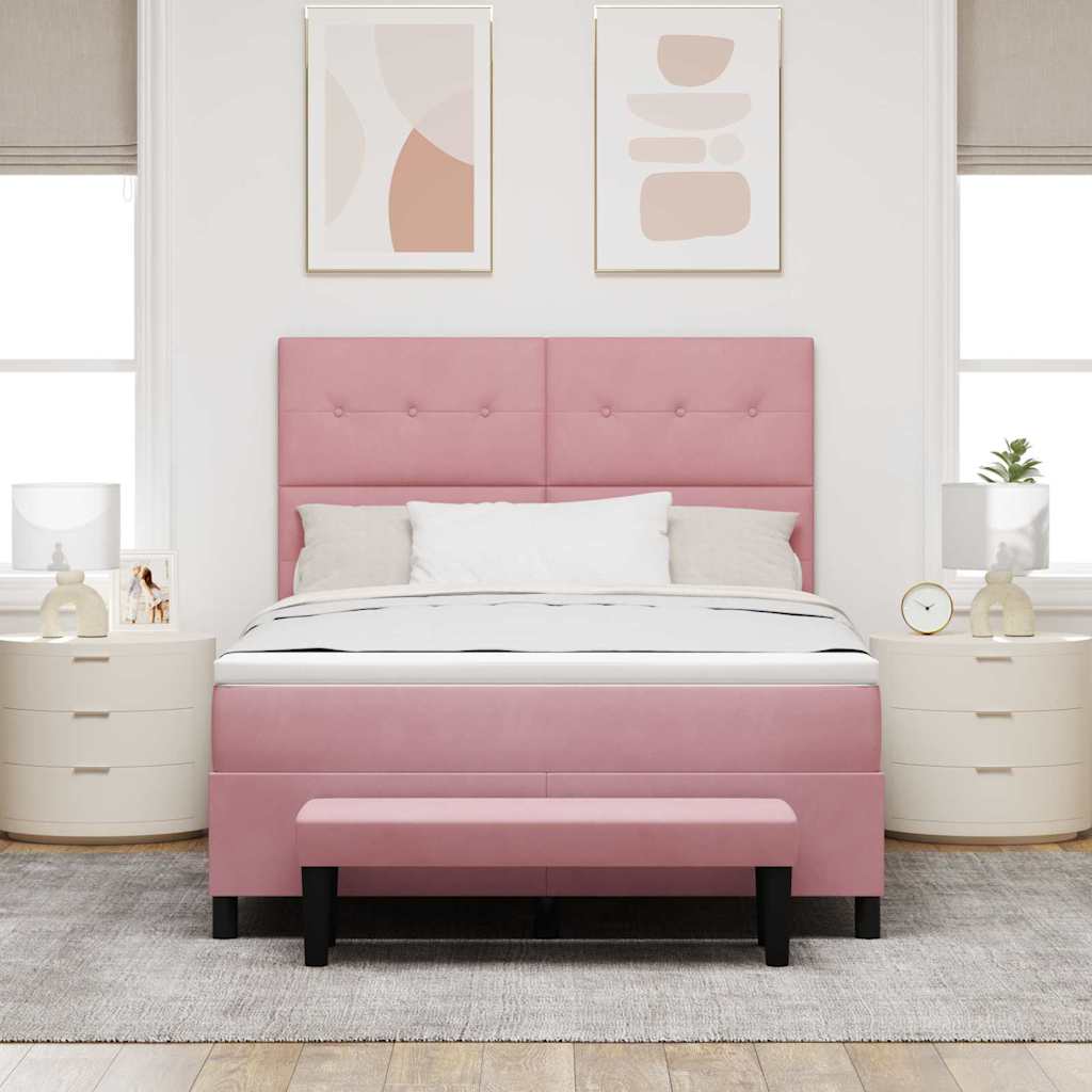 Postel S Boxspringem S Čelo Růžová 200 X 160 Cm Samet