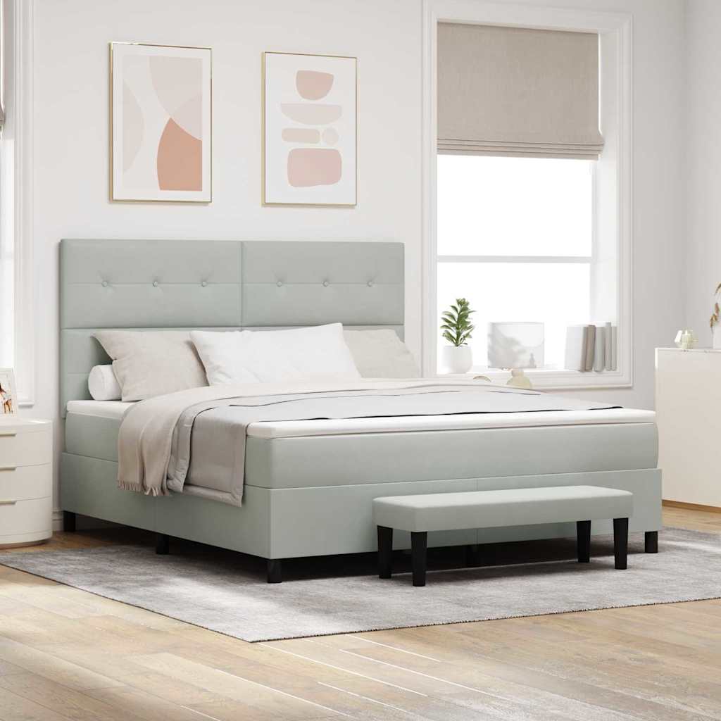 Postel S Boxspringem S Čelo Světle Šedá 200 X 180 Cm Samet