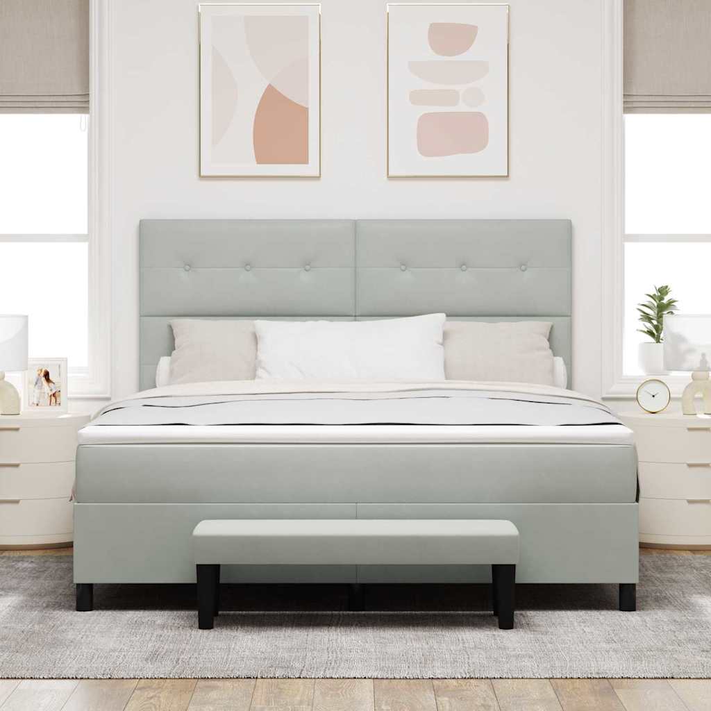 Postel S Boxspringem S Čelo Světle Šedá 200 X 180 Cm Samet
