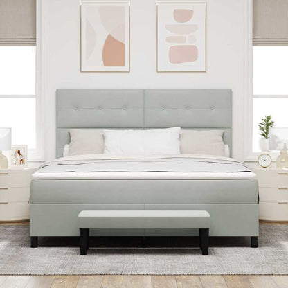 Postel S Boxspringem S Čelo Světle Šedá 200 X 180 Cm Samet