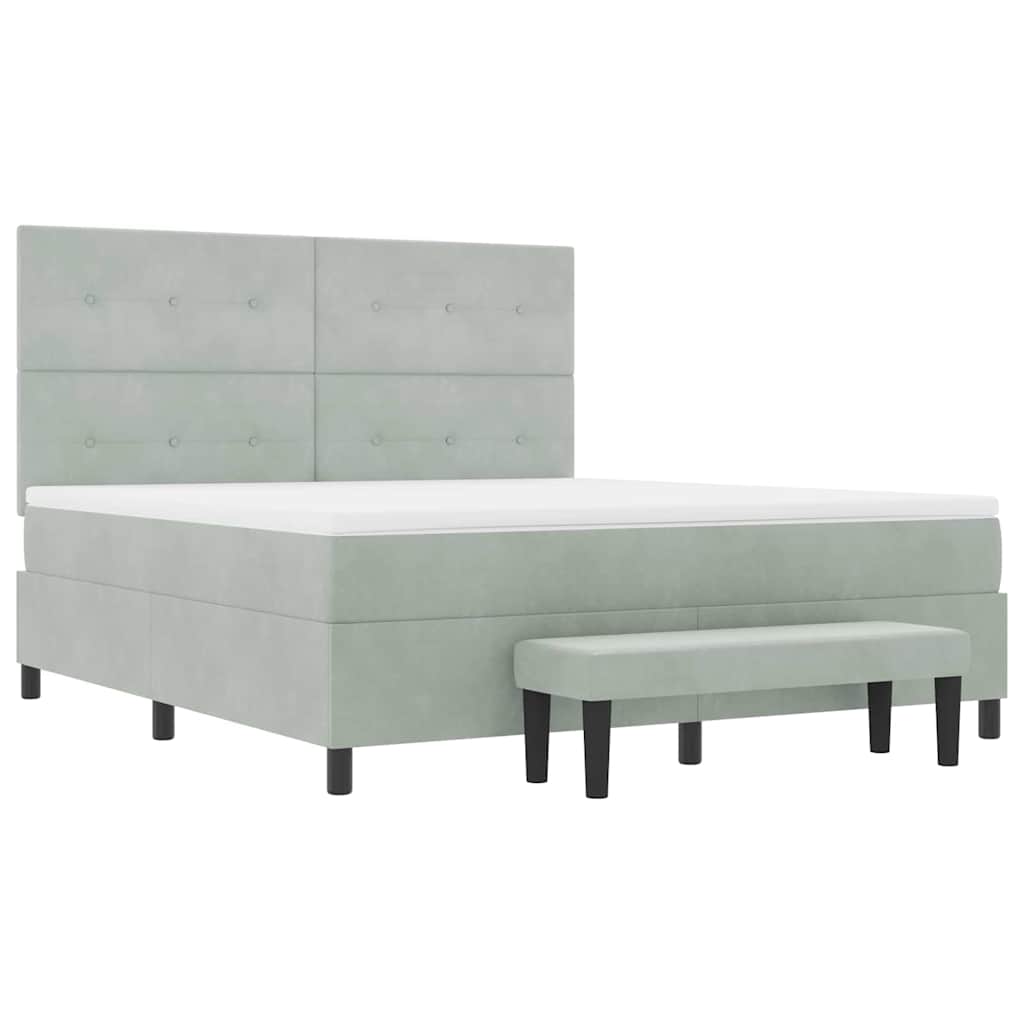 Postel S Boxspringem S Čelo Světle Šedá 200 X 180 Cm Samet