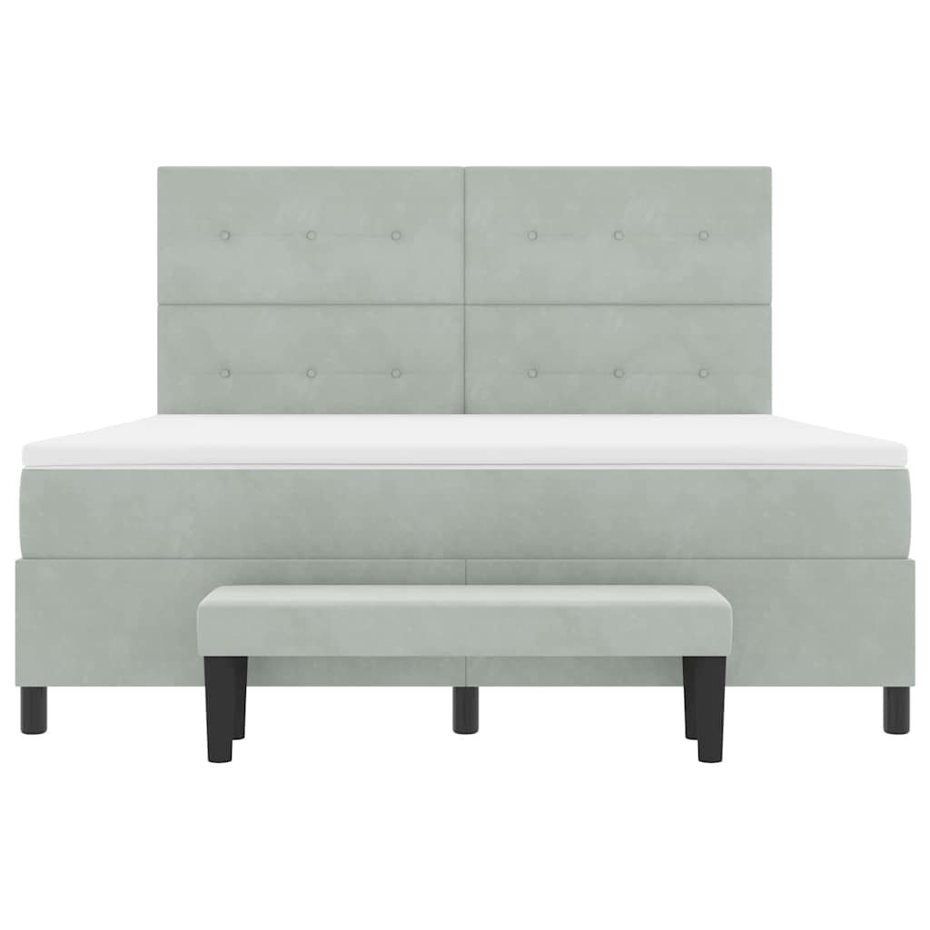Postel S Boxspringem S Čelo Světle Šedá 200 X 180 Cm Samet