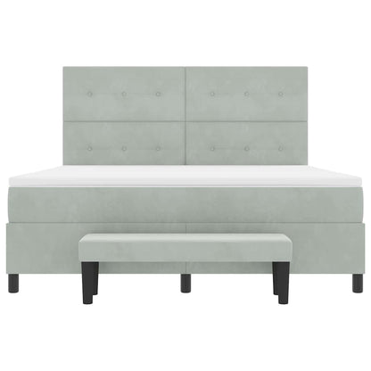 Postel S Boxspringem S Čelo Světle Šedá 200 X 180 Cm Samet