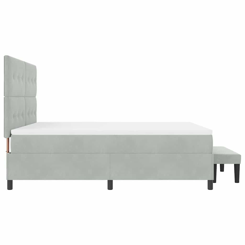 Postel S Boxspringem S Čelo Světle Šedá 200 X 180 Cm Samet