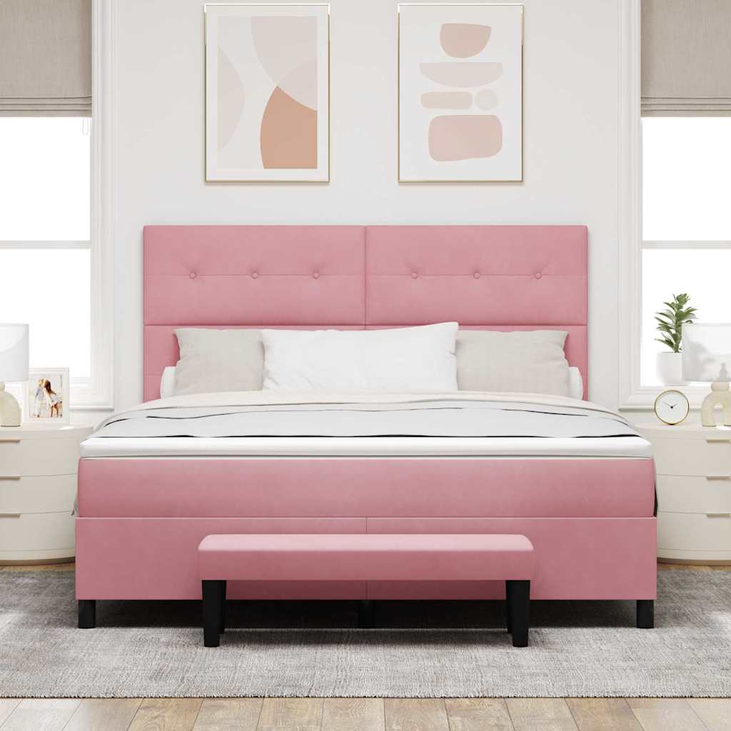 Postel S Boxspringem S Čelo Růžová 200 X 180 Cm Samet