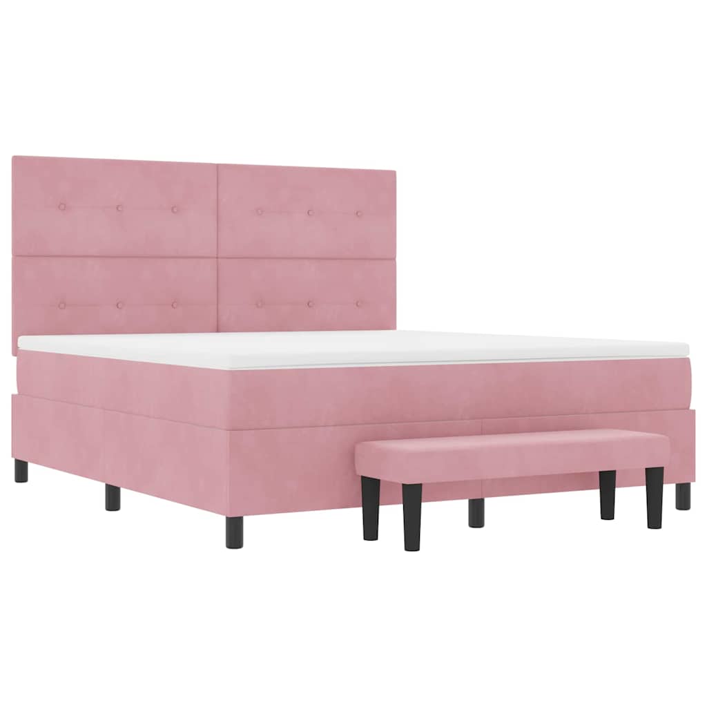 Postel S Boxspringem S Čelo Růžová 200 X 180 Cm Samet