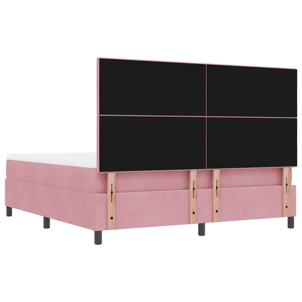 Postel S Boxspringem S Čelo Růžová 200 X 180 Cm Samet