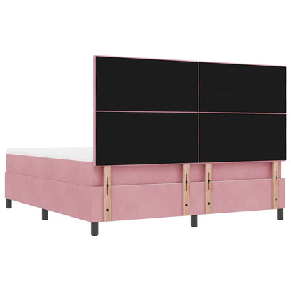 Postel S Boxspringem S Čelo Růžová 200 X 180 Cm Samet