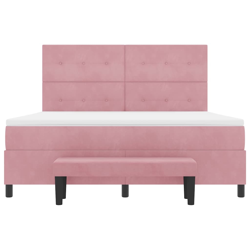Postel S Boxspringem S Čelo Růžová 200 X 180 Cm Samet