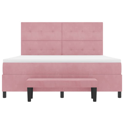 Postel S Boxspringem S Čelo Růžová 200 X 180 Cm Samet