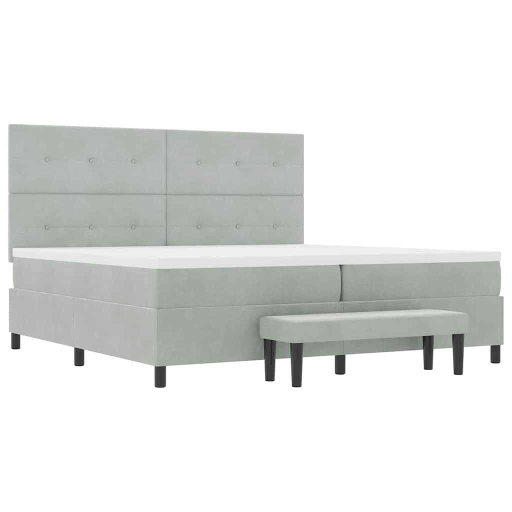 Postel S Boxspringem S Čelo Světle Šedá 200 X 200 Cm Samet