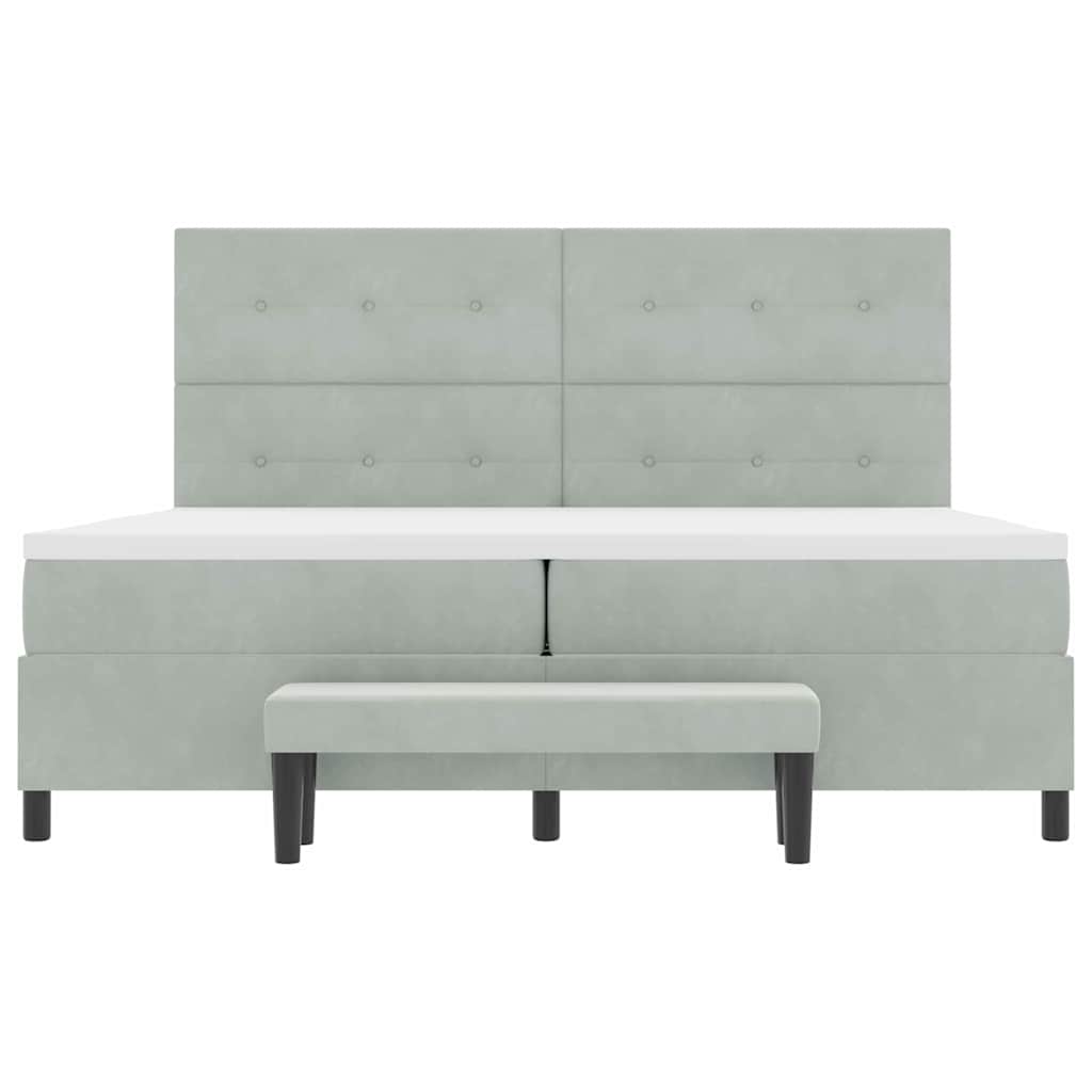 Postel S Boxspringem S Čelo Světle Šedá 200 X 200 Cm Samet