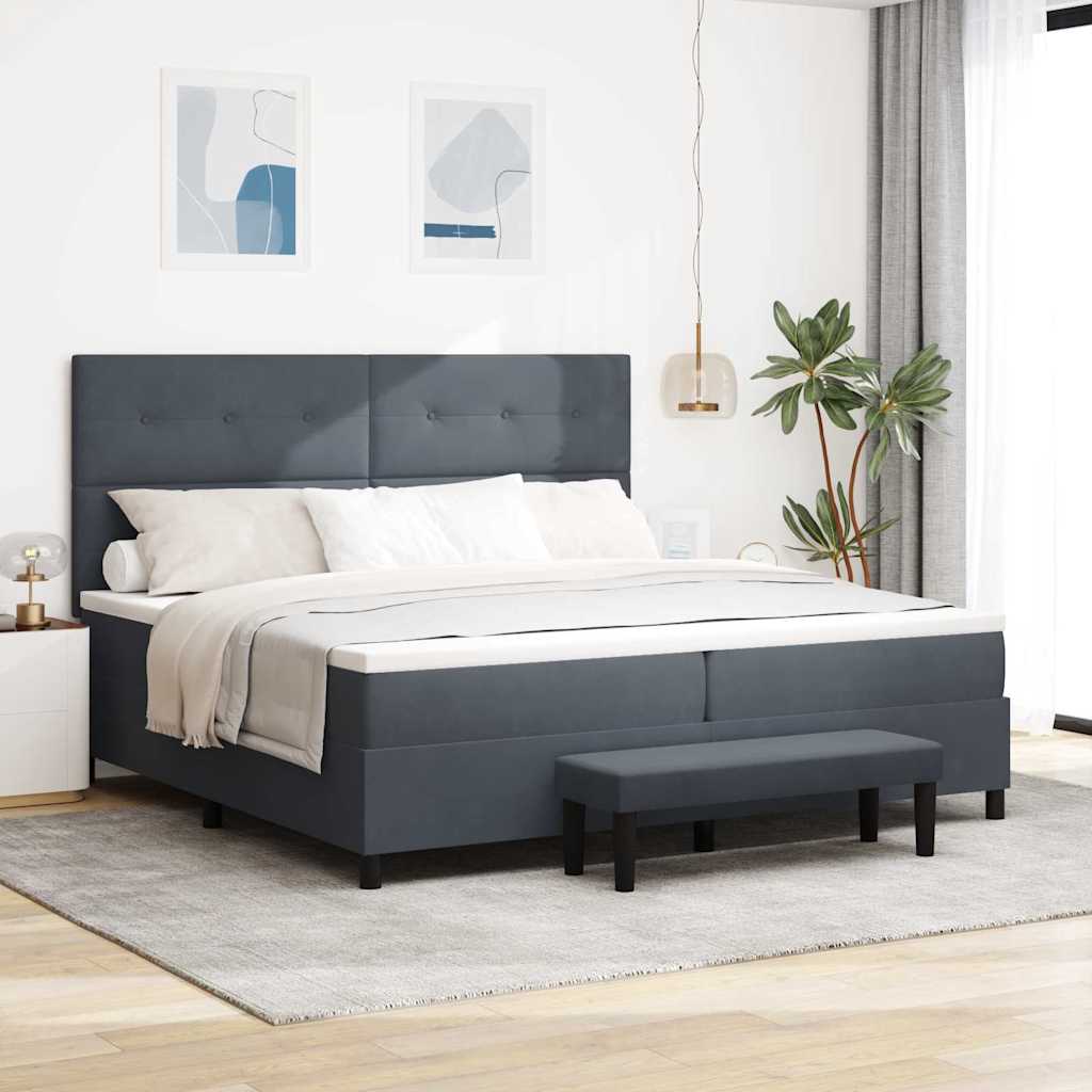 Postel S Boxspringem S Čelo Tmavě Šedá 200 X 200 Cm Samet
