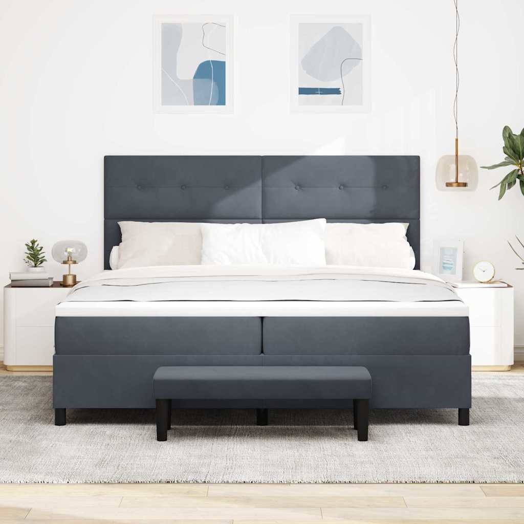 Postel S Boxspringem S Čelo Tmavě Šedá 200 X 200 Cm Samet