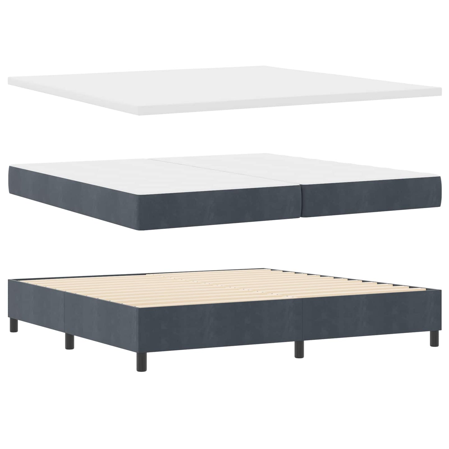 Postel S Boxspringem S Čelo Tmavě Šedá 200 X 200 Cm Samet