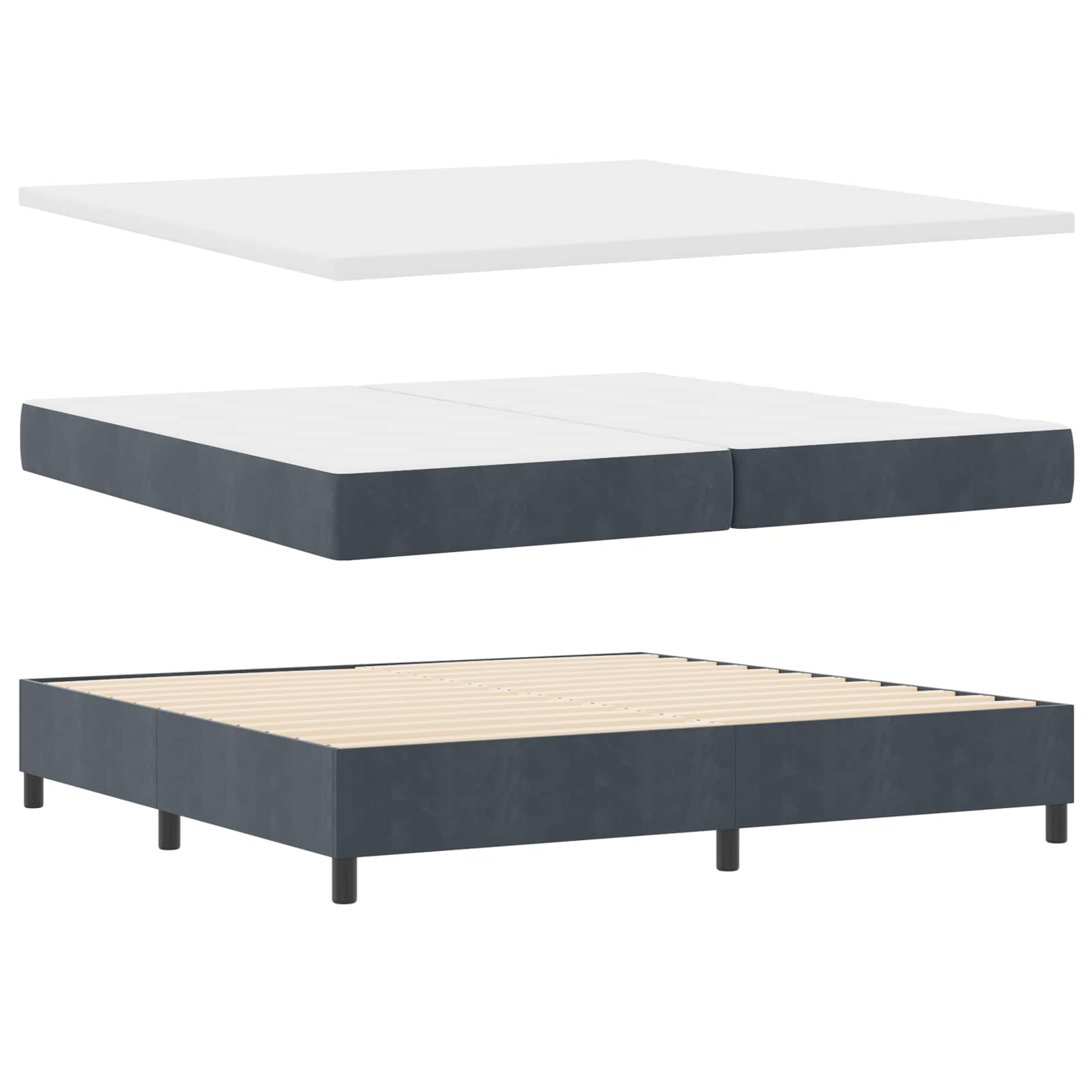 Postel S Boxspringem S Čelo Tmavě Šedá 200 X 200 Cm Samet