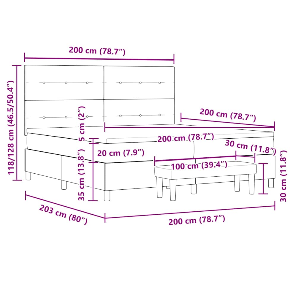 Postel S Boxspringem S Čelo Tmavě Šedá 200 X 200 Cm Samet