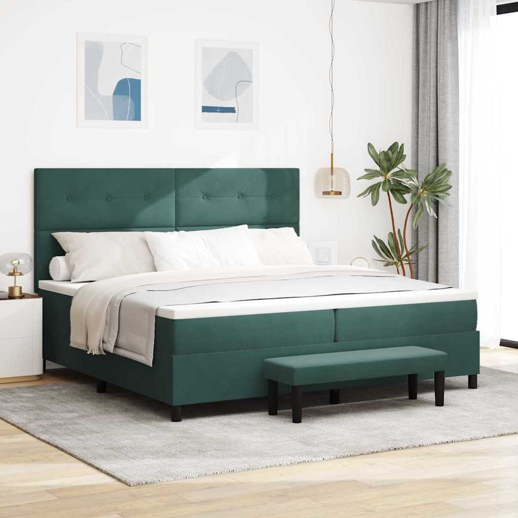 Postel S Boxspringem S Čelo Tmavě Zelená 200 X 200 Cm Samet