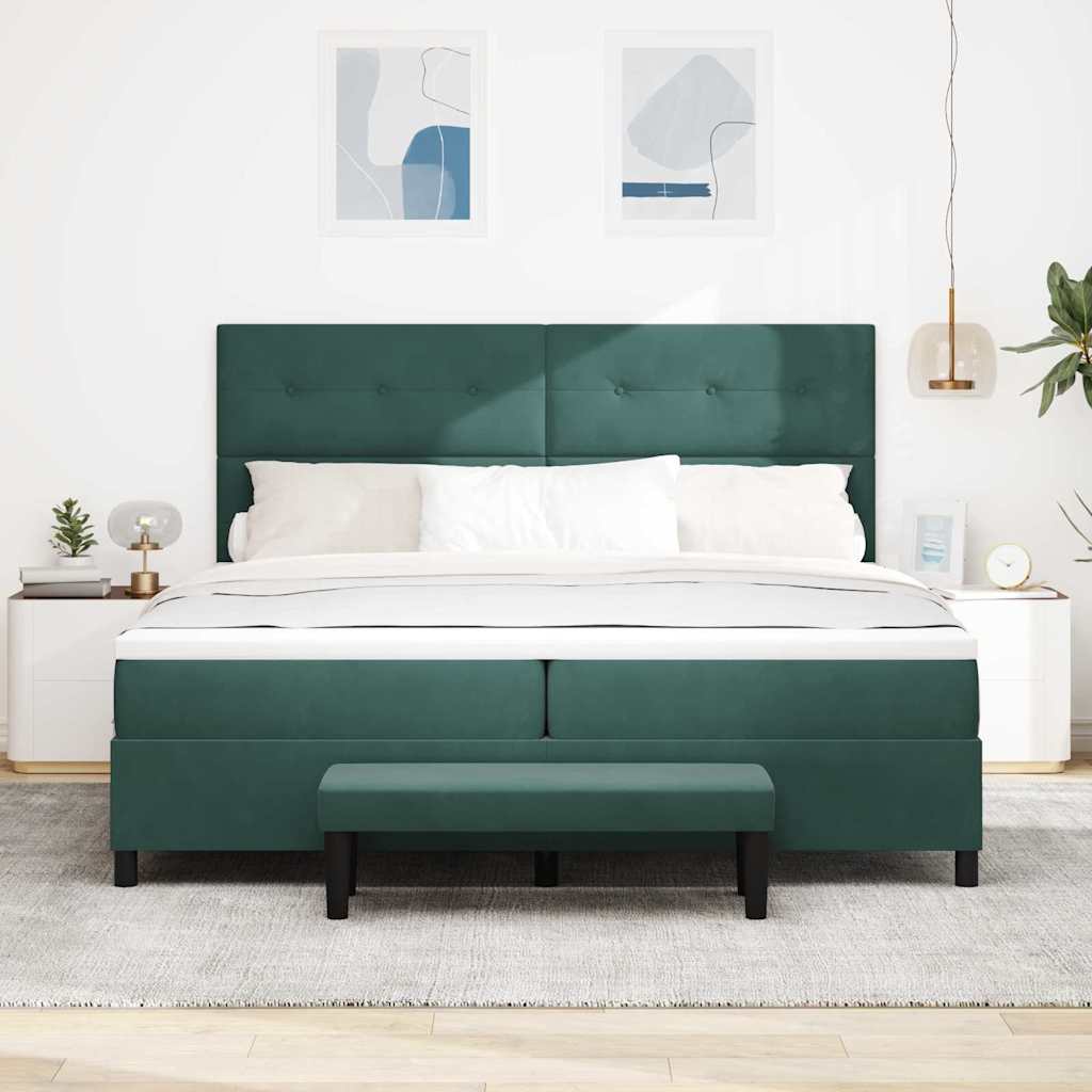 Postel S Boxspringem S Čelo Tmavě Zelená 200 X 200 Cm Samet
