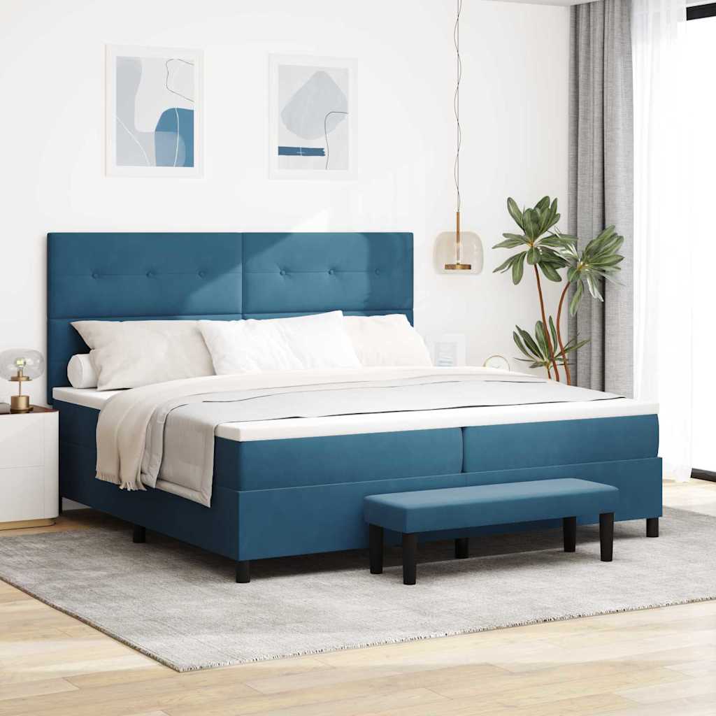Postel S Boxspringem S Čelo Tmavě Moddrá 200 X 200 Cm Samet