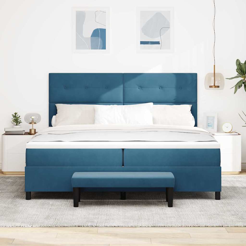 Postel S Boxspringem S Čelo Tmavě Moddrá 200 X 200 Cm Samet