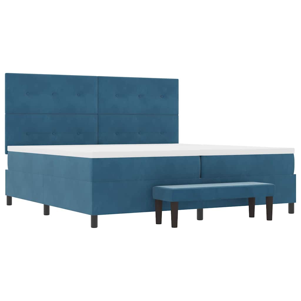 Postel S Boxspringem S Čelo Tmavě Moddrá 200 X 200 Cm Samet