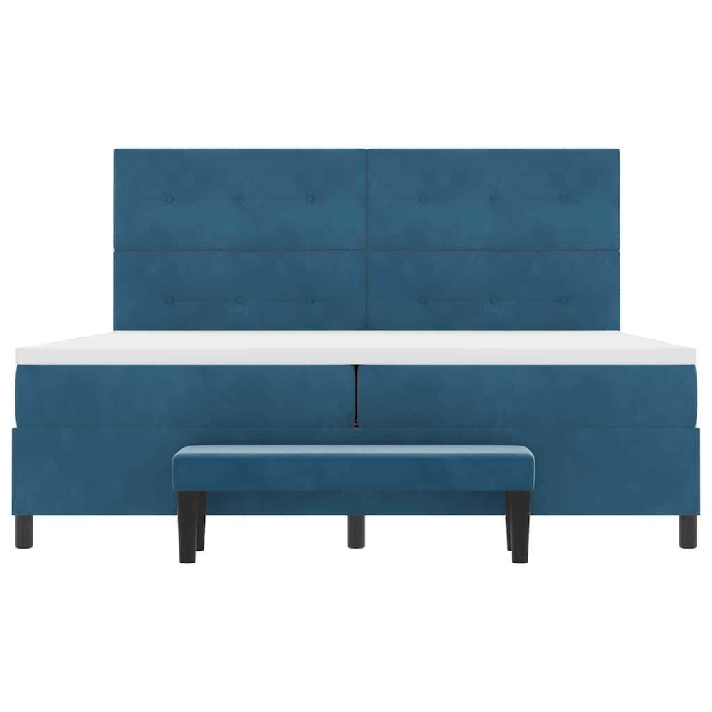 Postel S Boxspringem S Čelo Tmavě Moddrá 200 X 200 Cm Samet