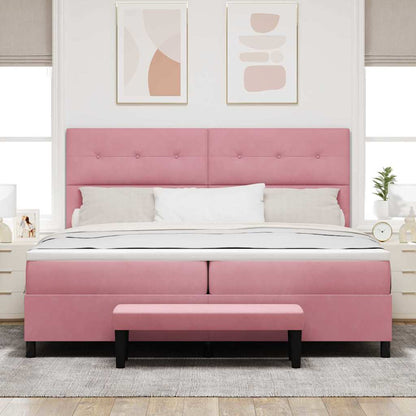 Postel S Boxspringem S Čelo Růžová 200 X 200 Cm Samet