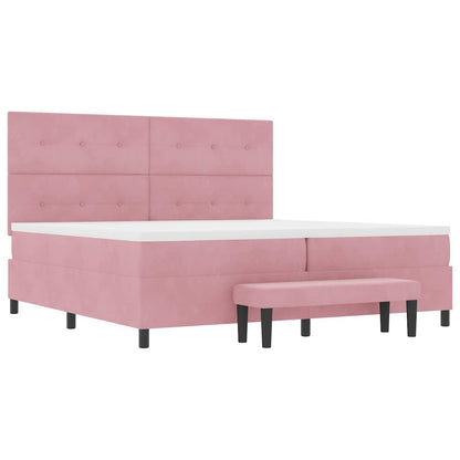 Postel S Boxspringem S Čelo Růžová 200 X 200 Cm Samet