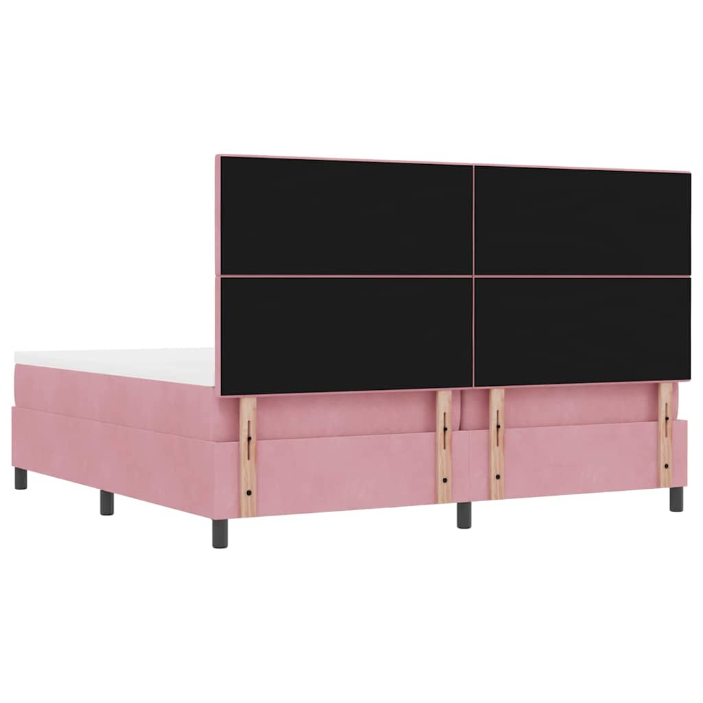 Postel S Boxspringem S Čelo Růžová 200 X 200 Cm Samet