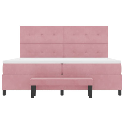 Postel S Boxspringem S Čelo Růžová 200 X 200 Cm Samet