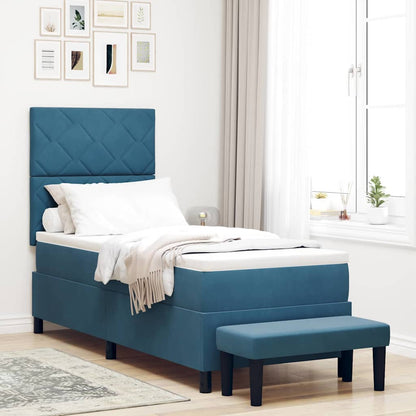Postel S Boxspringem S Čelo Tmavě Moddrá 200 X 80 Cm Samet