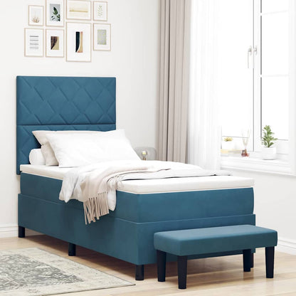 Postel S Boxspringem S Čelo Tmavě Moddrá 190 X 90 Cm Samet
