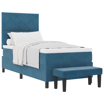 Postel S Boxspringem S Čelo Tmavě Moddrá 200 X 90 Cm Samet